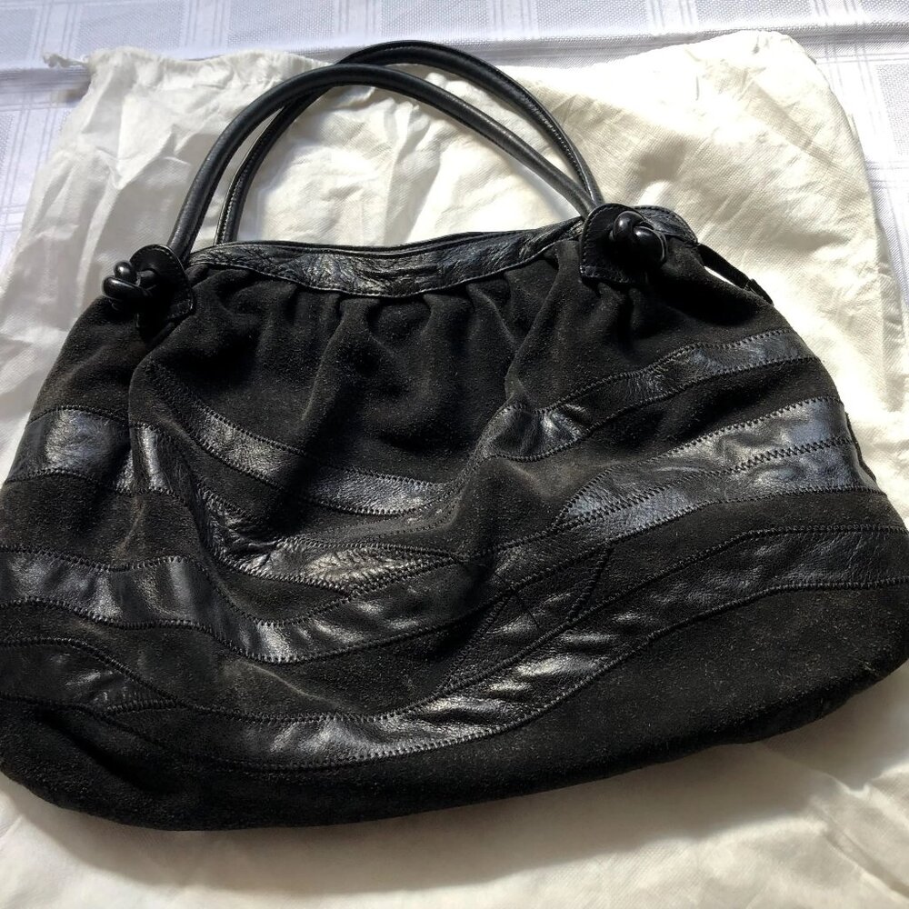 Early 2000 Cynthia Rowley large black slightly slouchy handbag mixed textures